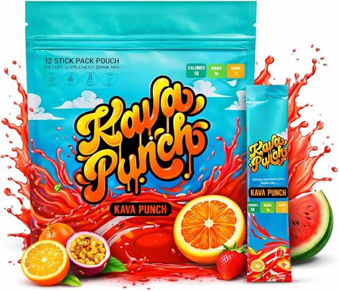 KAVA PUNCH Relaxation Drink Mix – 12 Stick Pack Pouch with Kava Kava Extract for Stress Relief | Non-Alcoholic, Low-Calorie | Healthy Alternative Beverage, Portable Alcohol-Free Buzz Drink in Saudi Arabia