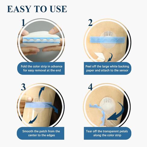 Guardian 4 رقعات استشعار، 50 حزمة من رقعة لاصقة مقاومة للماء لشريط مستشعر Guardian CGM بدون غراء في المنتصف، إقامة طويلة لمدة 7+ أيام، خالية من اللاتكس ولا تسبب الحساسية in Kuwait