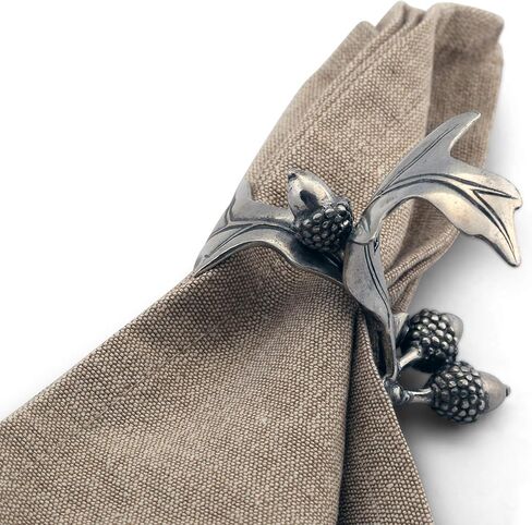 حلقة منديل Vagabond House Pewter معدنية من البلوط وأوراق البلوط (تُباع كحلقة واحدة) حلقة مصممة مصنوعة بحرفية مقاس 10.16 سم × 5.08 سم in Kuwait