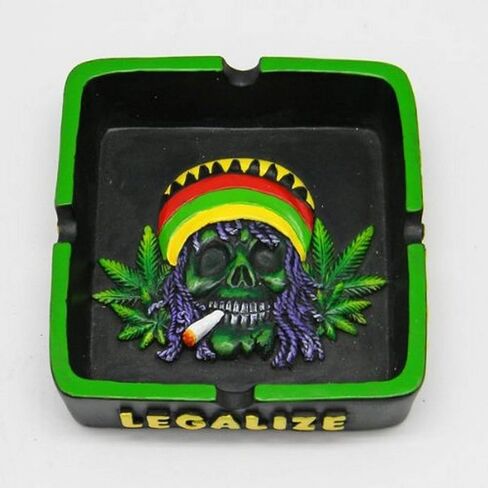 Fantasy Gift Square Rasta Skull with Leaves Ashtray, x 4 1/4", Multicolored Novelty Gift, 4 1/4" x 4 1/4", Multicolor (2273) in Saudi Arabia