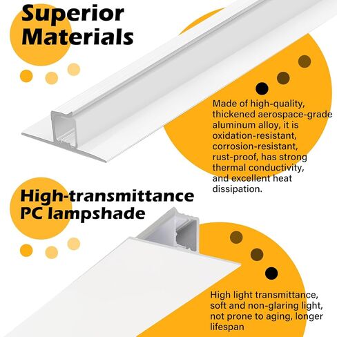 Nuanchu 10 Pack 3.3 Ft/1 M T Shape LED Aluminum Channel Plaster in Recessed White LED Strip Light Shadow Channel with Milky Diffuser, Suspended Ceiling Baseboard Edge Trim Profile in Saudi Arabia