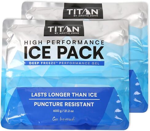 Titan Soft Gel Ice Pack, Lasts Longer Than Ice, Reusable, 2 Packs, 600g | Long lasting cold pack lasts 6 hours longer than ice; puncture-resistant, non-toxic gel; for coolers, totes & lunch bags in Kuwait