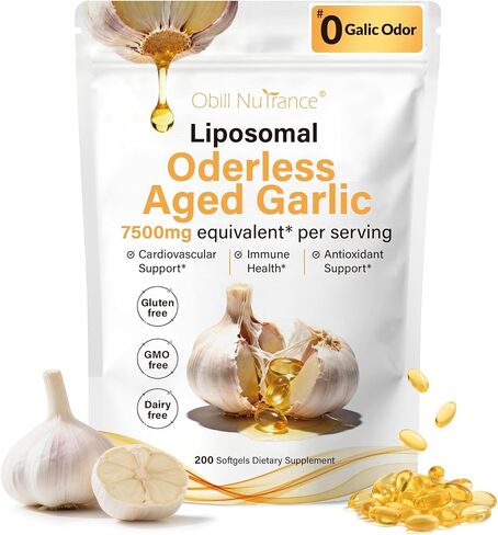 مستخلص الثوم المعتق من Obill NuTrance، 7500 مجم من مكملات الثوم العضوي عديم الرائحة، مستخلص الثوم المعتق لمدة عامين، لمبة Allium Sativum المزروعة | يدعم صحة المناعة ومضادات الأكسدة | غير معدّل وراثيًا، وخالي من الغلوتين in Kuwait