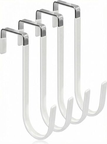 4 Pack Over The Door Hooks,Heavy Duty Hangers with Rubber Pads to Prevent Scratches, Organizer for Hanging Clothes, Towels, Hats, Coats in Living Room, Bathroom, Bedroom, Kitchen, White in Saudi Arabia