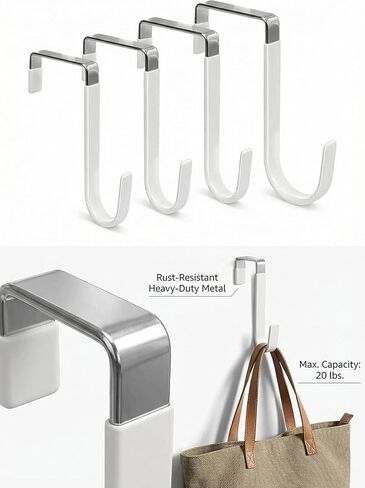 4 Pack Over The Door Hooks,Heavy Duty Hangers with Rubber Pads to Prevent Scratches, Organizer for Hanging Clothes, Towels, Hats, Coats in Living Room, Bathroom, Bedroom, Kitchen, White in Saudi Arabia