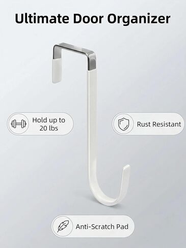 4 Pack Over The Door Hooks,Heavy Duty Hangers with Rubber Pads to Prevent Scratches, Organizer for Hanging Clothes, Towels, Hats, Coats in Living Room, Bathroom, Bedroom, Kitchen, White in Saudi Arabia