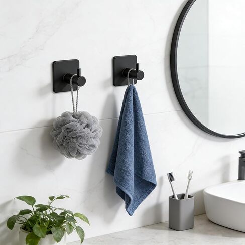 2 Pack Large Heavy Duty Adhesive Hooks, Waterproof Self Adhesive Wall Hangers for Hanging Towel Coat Keys, Strong Sticky Hooks for Bathroom Shower Kitchen Door Outdoor Home Utility （Black in Saudi Arabia