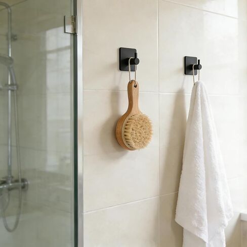 2 Pack Large Heavy Duty Adhesive Hooks, Waterproof Self Adhesive Wall Hangers for Hanging Towel Coat Keys, Strong Sticky Hooks for Bathroom Shower Kitchen Door Outdoor Home Utility （Black in Saudi Arabia