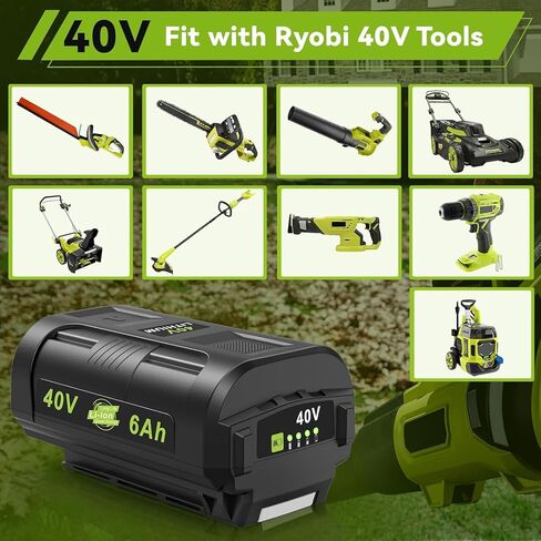 OP401 Charger + 2 PCS OP4060 40V MAX 6000MAH بطاريات محددة لأدوات RYOBI OP4015 OP4026 OP4030 OP4040 OP4050 OP4060 OP4011 OP4031 شحن سريع وسعة عالية in Saudi Arabia