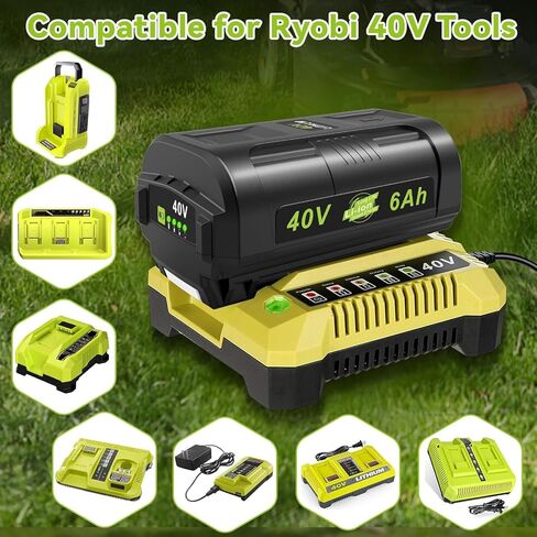 OP401 Charger + 2 PCS OP4060 40V MAX 6000MAH بطاريات محددة لأدوات RYOBI OP4015 OP4026 OP4030 OP4040 OP4050 OP4060 OP4011 OP4031 شحن سريع وسعة عالية in Saudi Arabia