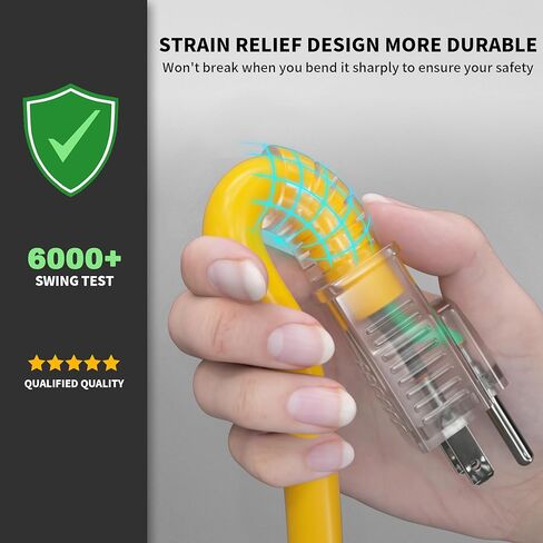 PlugSaf 2 FT 12/3 Gauge Outdoor Extension Cord with Multiple Outlets Light Indicator, Flexible 3 Outlet Heavy Duty Extension Cord Waterproof Yellow, 15A 1875W 12AWG SJTW, ETL Listed in Kuwait