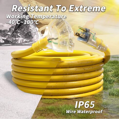 PlugSaf 2 FT 12/3 Gauge Outdoor Extension Cord with Multiple Outlets Light Indicator, Flexible 3 Outlet Heavy Duty Extension Cord Waterproof Yellow, 15A 1875W 12AWG SJTW, ETL Listed in Kuwait