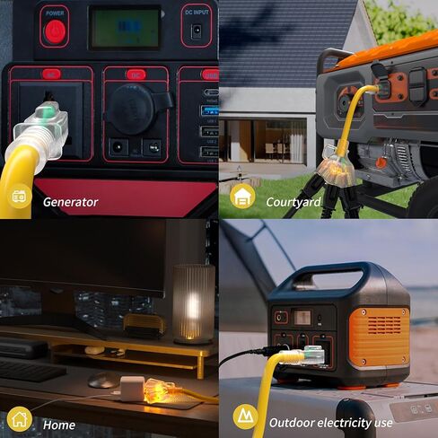 PlugSaf 2 FT 12/3 Gauge Outdoor Extension Cord with Multiple Outlets Light Indicator, Flexible 3 Outlet Heavy Duty Extension Cord Waterproof Yellow, 15A 1875W 12AWG SJTW, ETL Listed in Kuwait