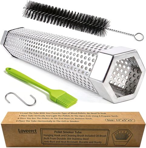 Loveerct Pellet Smoker Tube 12in Stainless Steel BBQ Smoke Tube for Hot or Cold Smoking 5 Hours of Billowing smoke,Stainless Steel Pellet Smoker Tube for All Grill or Smoker in Saudi Arabia