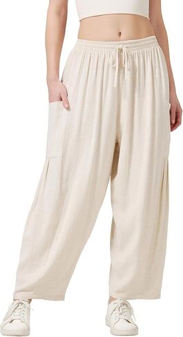 GRAN ORIENTE Loose Wide Leg Linen Pants Women,Barrel Baggy Palazzo Trousers,Summer Flowy Pant for Beach Vacation Travel in Saudi Arabia