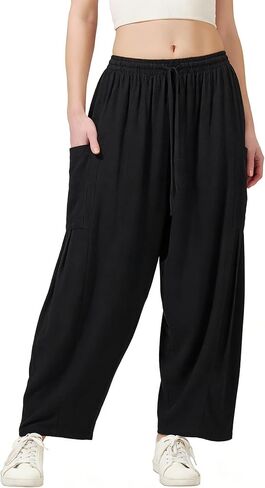 GRAN ORIENTE Loose Wide Leg Linen Pants Women,Barrel Baggy Palazzo Trousers,Summer Flowy Pant for Beach Vacation Travel in Saudi Arabia