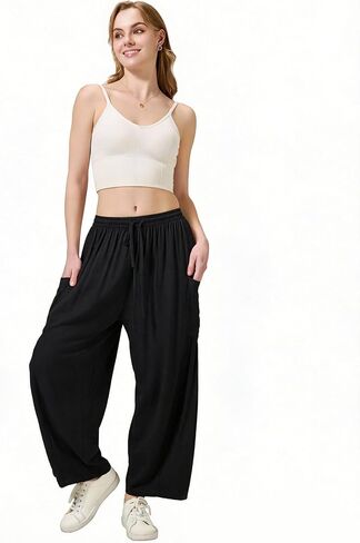GRAN ORIENTE Loose Wide Leg Linen Pants Women,Barrel Baggy Palazzo Trousers,Summer Flowy Pant for Beach Vacation Travel in Saudi Arabia