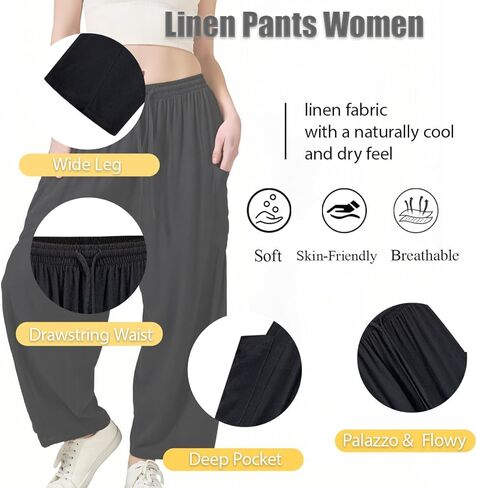 GRAN ORIENTE Loose Wide Leg Linen Pants Women,Barrel Baggy Palazzo Trousers,Summer Flowy Pant for Beach Vacation Travel in Saudi Arabia
