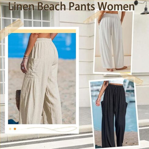 GRAN ORIENTE Loose Wide Leg Linen Pants Women,Barrel Baggy Palazzo Trousers,Summer Flowy Pant for Beach Vacation Travel in Saudi Arabia
