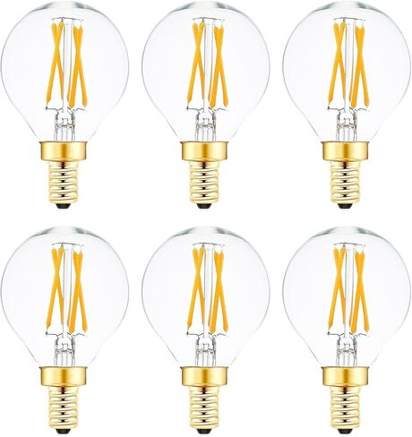 لمبة SHUWDKAR E12 Globe LED بقدرة 25 وات مكافئة لقاعدة الشمعدانات المستديرة، G16.5 LED 2W أبيض دافئ قابل للتعتيم 2700K زجاج شفاف، حزمة من 6 in Saudi Arabia