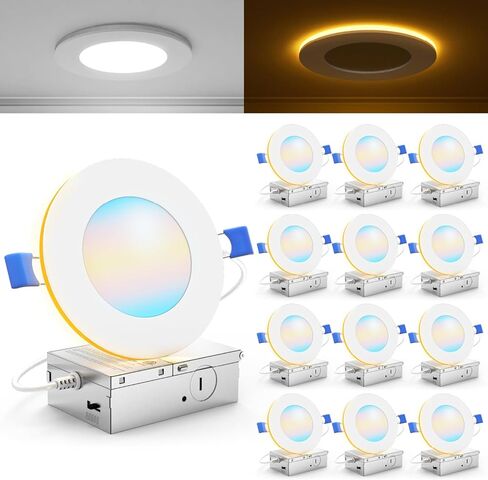 Sunco 12 Pack 6 Inch LED Recessed Light with Night Light, Canless Recessed Lighting, 1500 LM, 15W (150W Equivalent), Selectable CCT 2700K/3000K/4000K/5000K/6000K, Dimmable, with Junction Box in Saudi Arabia