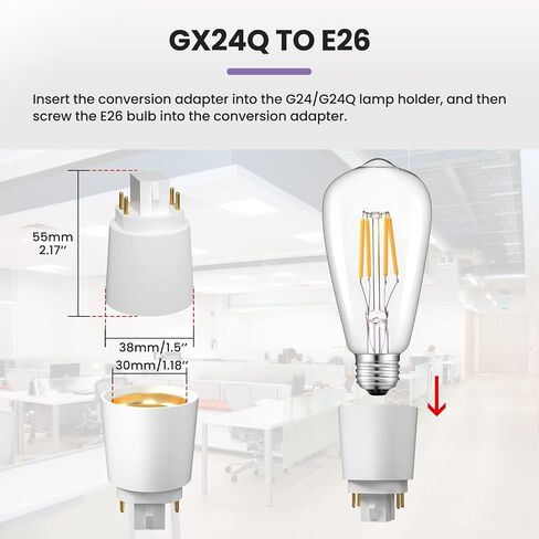 محول Bonlux Gx24q إلى E26، محول مقبس Gx24q إلى E26/E27، محول قاعدة Gx24 إلى متوسط ​​Edison، محول قاعدة مصباح CFL 4 دبوس، Gx24/Gx24q إلى E26 تركيبات الإضاءة، إزالة تجاوز الصابورة، 10 عبوات in Kuwait