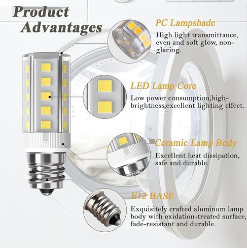 لمبة مجفف GARTO 120 فولت 10 وات 25 وات مكافئة WE05X20431 WP22002263 مصابيح LED للأجهزة E12 5W 6000K بيضاء لأسطوانة المجفف، وموزع ثلج الماء، والثلاجات، ومصباح العرض-2 حزمة. in Kuwait
