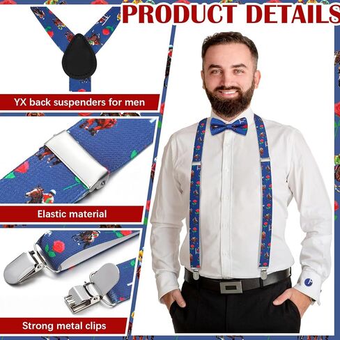 Ramede 6 Pcs African Print Cloth Kente Bowtie Set for Men Kente Pre-tied Bowtie Necktie Pocket Square Suspenders Boutonniere Pin Cufflinks African Attire Accessories for Kwanzaa Christmas in Saudi Arabia