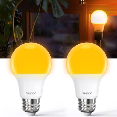 Sunco Amber Sleep Light Bulbs, Blue Light Blocking, A19 9W(60 Watt Equivalent) Dim Light Bulbs for Lamp, 1800K Warm Light Bulb, E26 for Healthy Sleep, Bedroom, Baby Nursery Light, 4 Pack in Saudi Arabia