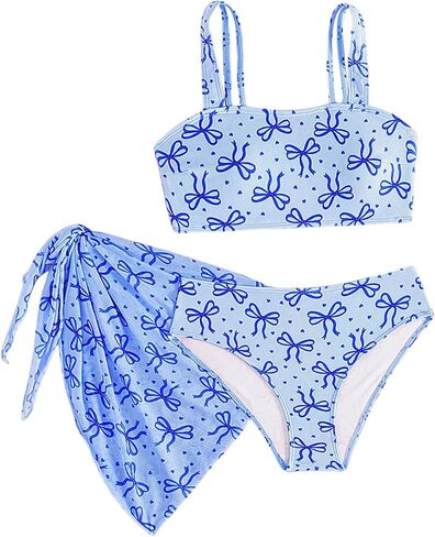 WDIRARA Girl's 3 Piece Swimsuit Bow Bikini Set with Tie Side Sarong Cover Up Skirt in Saudi Arabia
