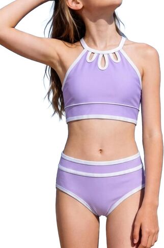 Teen Girls Swimsuit Two Piece Adjustable Shoulder Strap Color Block Bikini Sets with Removable Size 7-16 Years in Saudi Arabia