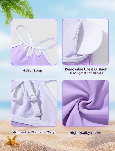 Teen Girls Swimsuit Two Piece Adjustable Shoulder Strap Color Block Bikini Sets with Removable Size 7-16 Years in Saudi Arabia