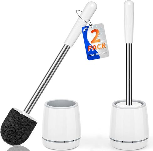Toilet Brush, 2 PCS Toilet Brush and Holder with 304 Stainless Steel Handle, Space Saving Toilet Bowl Brush for Storage, Durable Bristles Toilet Scrubber for Bathroom Cleaning in Saudi Arabia