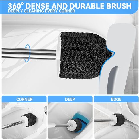 Toilet Brush, 2 PCS Toilet Brush and Holder with 304 Stainless Steel Handle, Space Saving Toilet Bowl Brush for Storage, Durable Bristles Toilet Scrubber for Bathroom Cleaning in Saudi Arabia