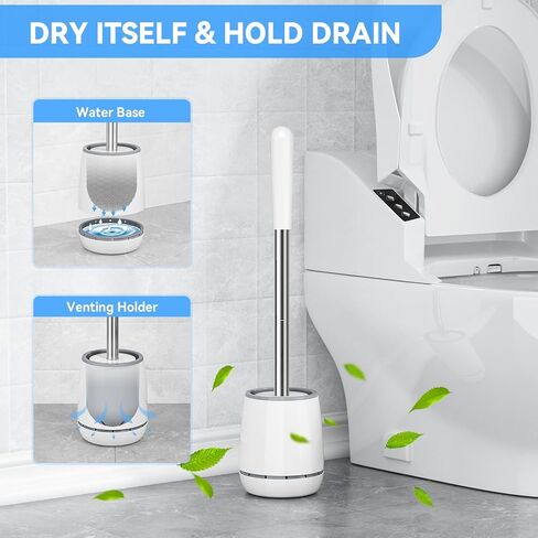 Toilet Brush, 2 PCS Toilet Brush and Holder with 304 Stainless Steel Handle, Space Saving Toilet Bowl Brush for Storage, Durable Bristles Toilet Scrubber for Bathroom Cleaning in Saudi Arabia