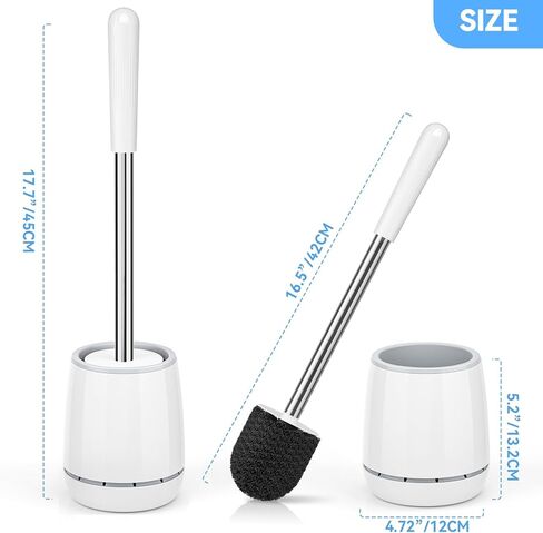 Toilet Brush, 2 PCS Toilet Brush and Holder with 304 Stainless Steel Handle, Space Saving Toilet Bowl Brush for Storage, Durable Bristles Toilet Scrubber for Bathroom Cleaning in Saudi Arabia