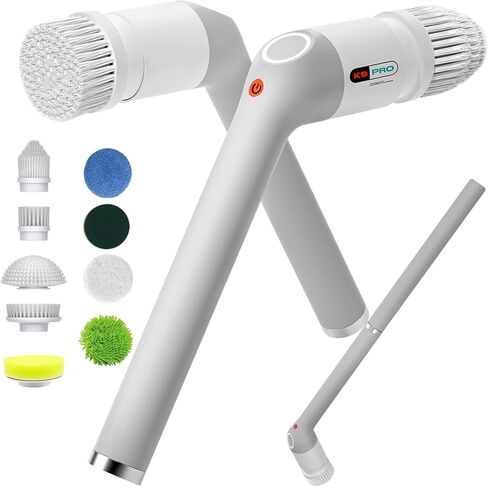 Electric Spin Scrubber,Bathroom Cleaner Brush with Full-Body IPX7 Waterproof,Shower Scrubber with Long Handle,Power Cleaning Brush with 9 Brush Heads,Cordless Scrubber for Kitchen,Tub,Tile,Galss,Floor in Saudi Arabia