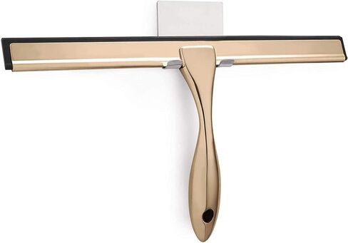 Shower Squeegee with Self Adhesive Hook, 14 Inches Stainless Steel Squeegee Cleaner, All-Purpose Window Scraper for Bathroom Doors, Mirror, Windows and Car Glass, Light Gold in Saudi Arabia