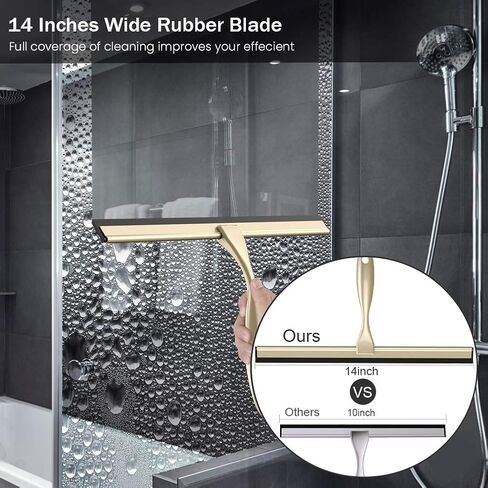 Shower Squeegee with Self Adhesive Hook, 14 Inches Stainless Steel Squeegee Cleaner, All-Purpose Window Scraper for Bathroom Doors, Mirror, Windows and Car Glass, Light Gold in Saudi Arabia