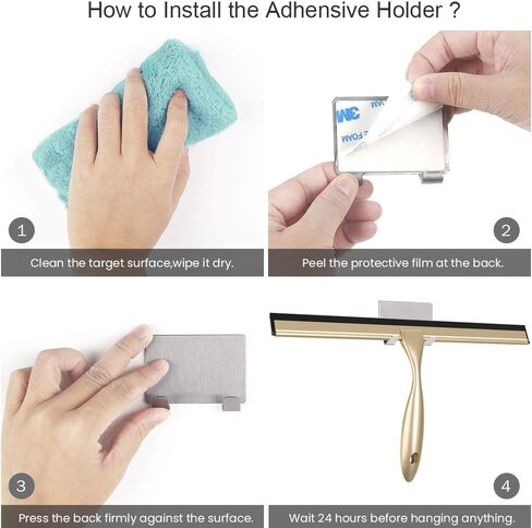 Shower Squeegee with Self Adhesive Hook, 14 Inches Stainless Steel Squeegee Cleaner, All-Purpose Window Scraper for Bathroom Doors, Mirror, Windows and Car Glass, Light Gold in Saudi Arabia