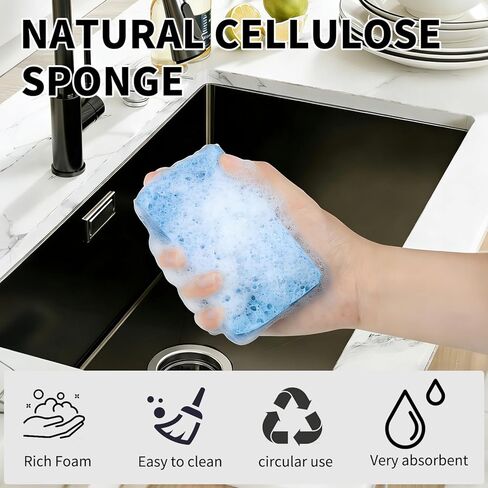 Kitchen Sponges Compressed Cellulose Sponge, Non Scratch Natural Dish Sponge for Kitchen Cleaning Sponges for Dishes Bathroom Cars Pop-up Cleaning Sponge,16 PCS in Saudi Arabia