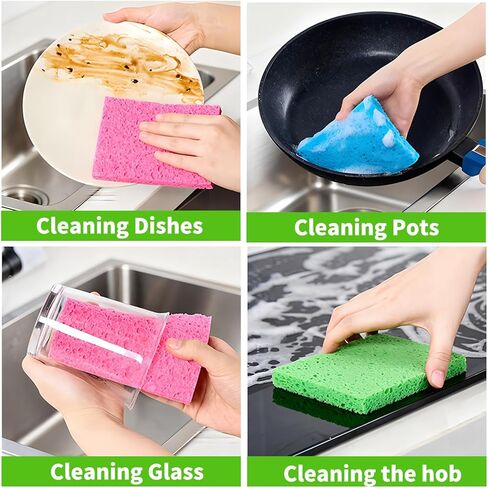 Kitchen Sponges Compressed Cellulose Sponge, Non Scratch Natural Dish Sponge for Kitchen Cleaning Sponges for Dishes Bathroom Cars Pop-up Cleaning Sponge,16 PCS in Saudi Arabia