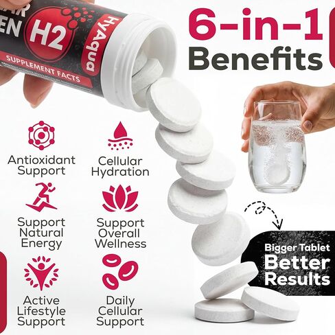 Hydrogen Water Tablets with Magnesium - 12 PPM Molecular Hydrogen Tablets for Drinking Water, Rich in Antioxidants, Supports Cellular Health, Anti Aging & Cognitive Function (60 Counts, Raspberry) in Saudi Arabia