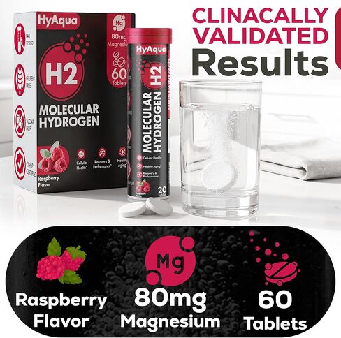 Hydrogen Water Tablets with Magnesium - 12 PPM Molecular Hydrogen Tablets for Drinking Water, Rich in Antioxidants, Supports Cellular Health, Anti Aging & Cognitive Function (60 Counts, Raspberry) in Saudi Arabia