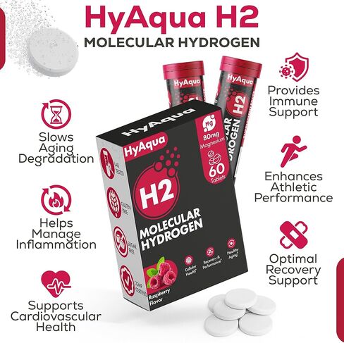 Hydrogen Water Tablets with Magnesium - 12 PPM Molecular Hydrogen Tablets for Drinking Water, Rich in Antioxidants, Supports Cellular Health, Anti Aging & Cognitive Function (60 Counts, Raspberry) in Saudi Arabia