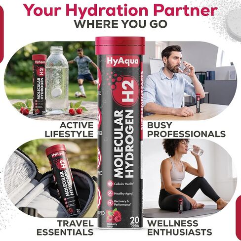 Hydrogen Water Tablets with Magnesium - 12 PPM Molecular Hydrogen Tablets for Drinking Water, Rich in Antioxidants, Supports Cellular Health, Anti Aging & Cognitive Function (60 Counts, Raspberry) in Saudi Arabia