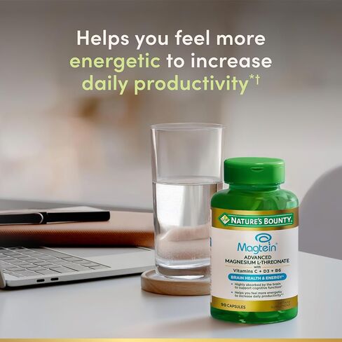 Nature’s Bounty Magnesium L-Threonate – Advanced Magnesium Supplement with Vitamin C, Vitamin D3, and Vitamin B6 – Supports Brain Health, Energy, Nerve & Immune Support Supplement – 90 Capsules in Saudi Arabia