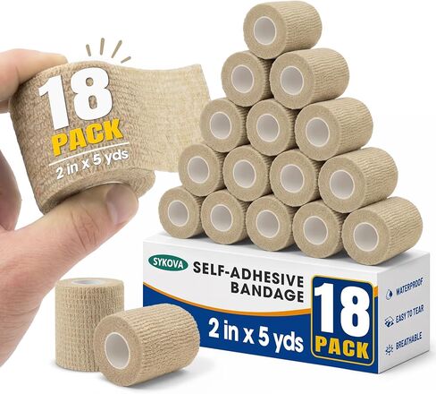18 Pack Self Adhesive Cohesive Wrap Bandages, Strong Elastic Cohesive Sports Wrap, Black Athletic Tape and First Aid Supplies for Ankle Support, Athletic Tape for Stretch Athletic, Sports in Saudi Arabia