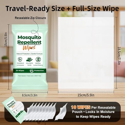 70 Count Natural Mosquito Repellent Wipes, Portable Travel-Size Insect Bug Repellent Wipes in Resealable Pouches, 10 Wipes per Pack, for Camping, Hiking, Travel, Patio Outdoor Protection in Saudi Arabia