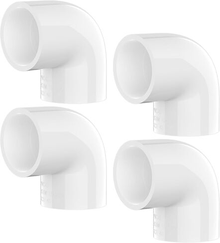 4 قطع من تركيبات PVC مقاس 1 بوصة وكوع 90 درجة، موصلات أنابيب PVC بيضاء من الدرجة SCH40 للأثاث، مقبس × مقبس ثنائي الاتجاه مناسب لرف الحديقة DIY ونظام الدفيئة والرشاش in Saudi Arabia
